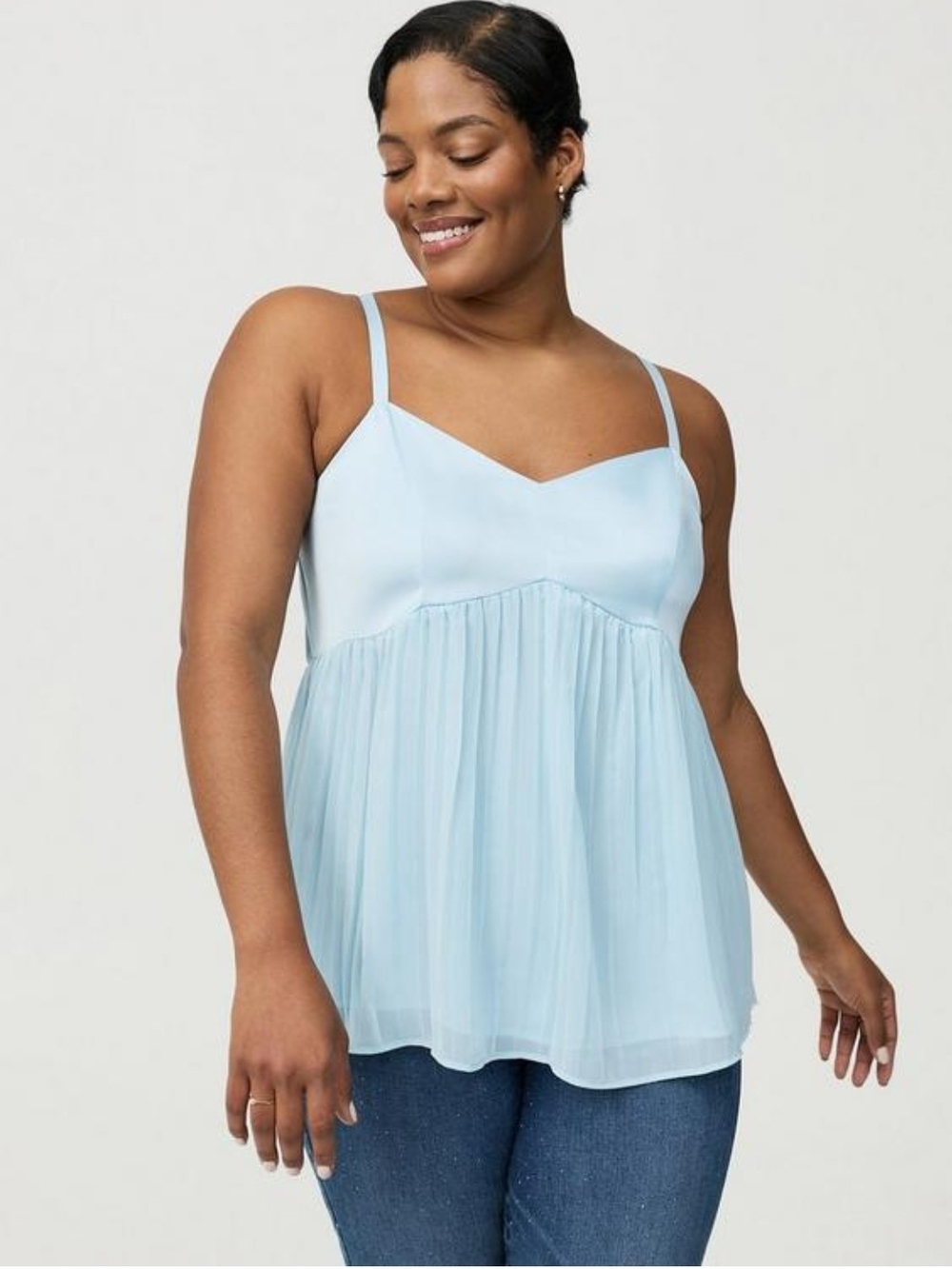 Torrid 1x Light Blue Pleated Spaghetti Strap Women's Top
